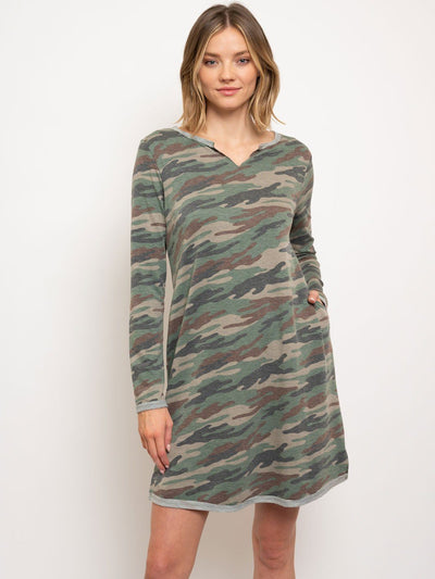 WOMEN'S LONG SLEEVE CAMO DRESS