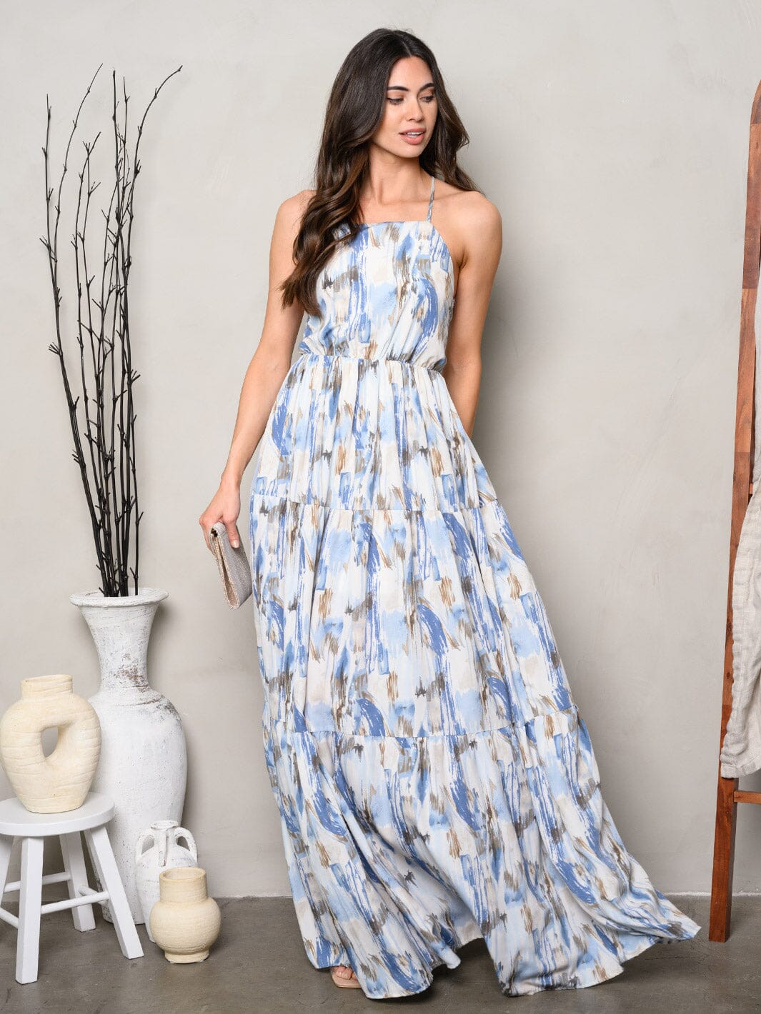 WOMEN'S SLEEVELESS OPEN BACK TIE DYE MAXI DRESS