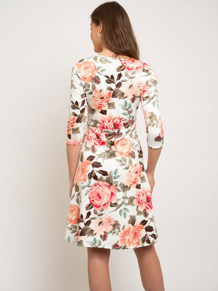 WOMEN'S MIDI FLORAL 3/4 SLEEVE W/POCKETS DRESS