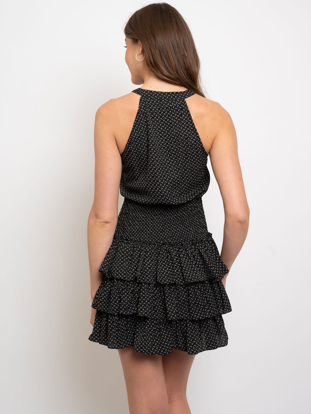 WOMEN'S HALTER NECK SMOCKED WITH RUFFLED SKIRT DRESS