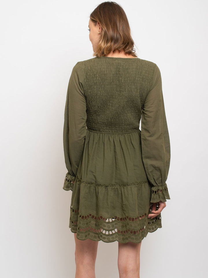 WOMEN'S SMOCKED EYELIT CROCHET DRESS