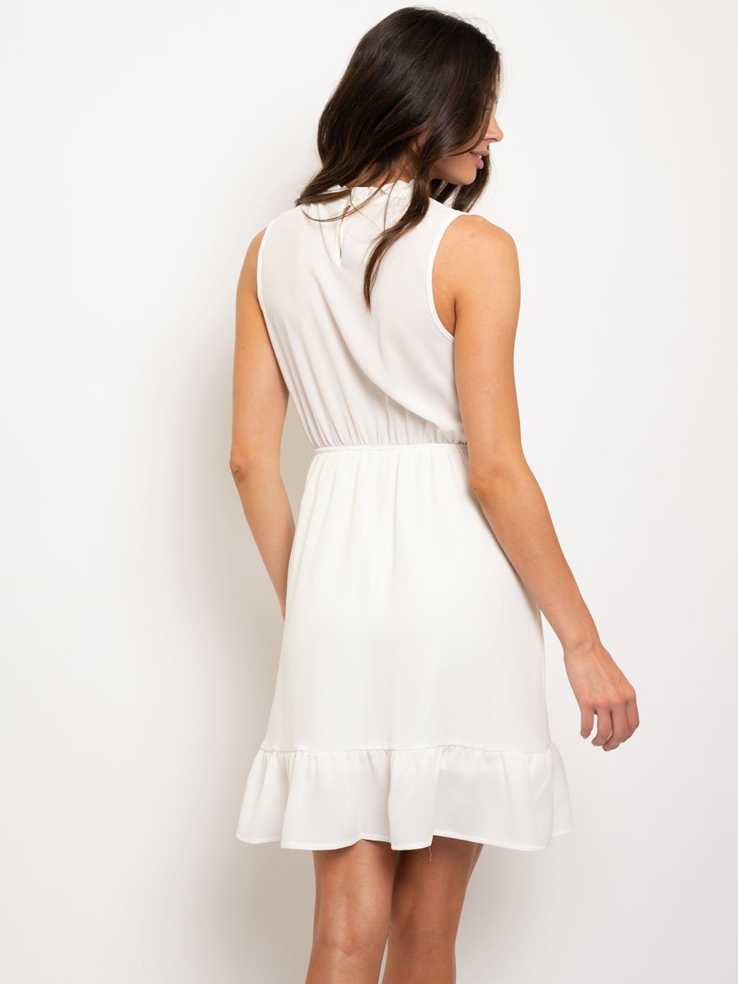 WOMEN'S SLEEVELESS LACE NECK TRIM MINI DRESS
