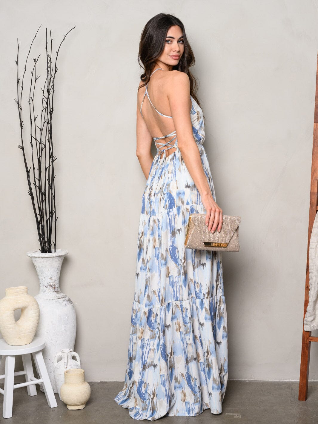 WOMEN'S SLEEVELESS OPEN BACK TIE DYE MAXI DRESS