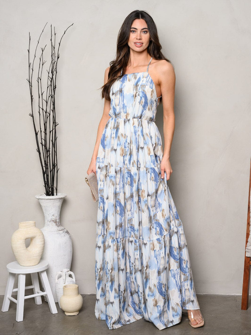 WOMEN'S SLEEVELESS OPEN BACK TIE DYE MAXI DRESS