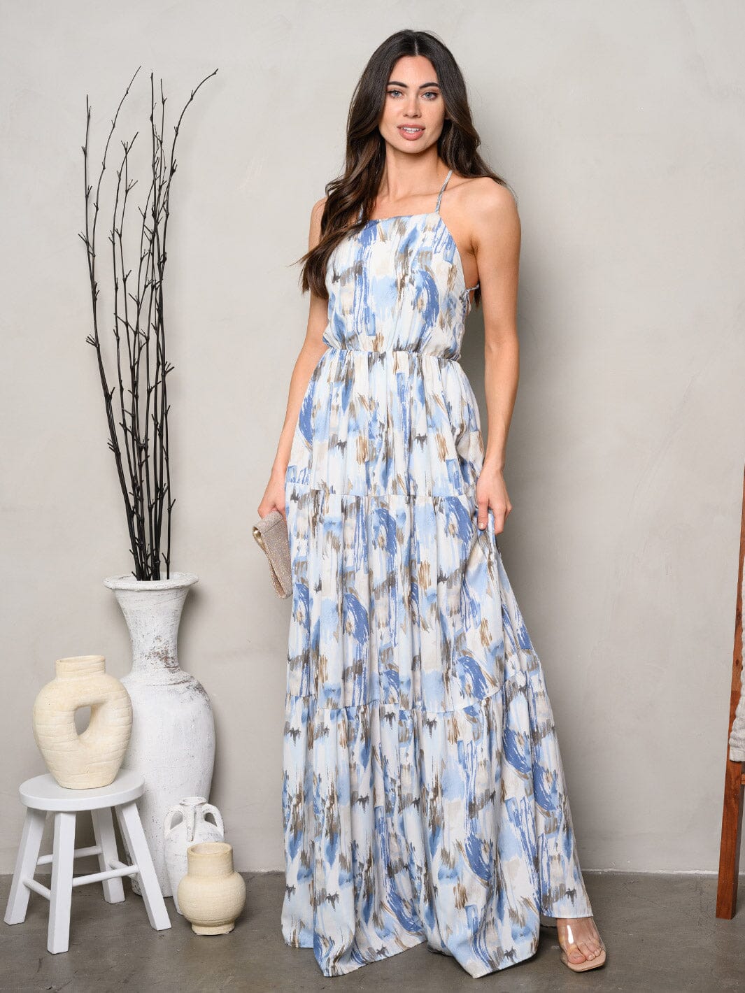WOMEN'S SLEEVELESS OPEN BACK TIE DYE MAXI DRESS
