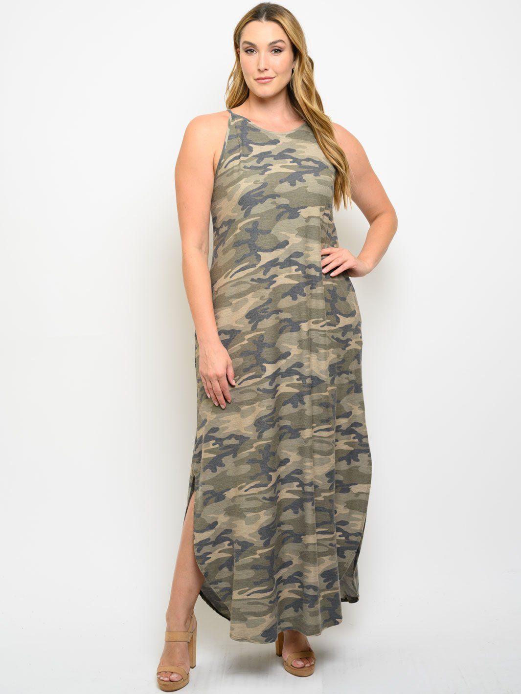 PLUS SIZE CAMO PRINT WITH POCKETS MAXI DRESS