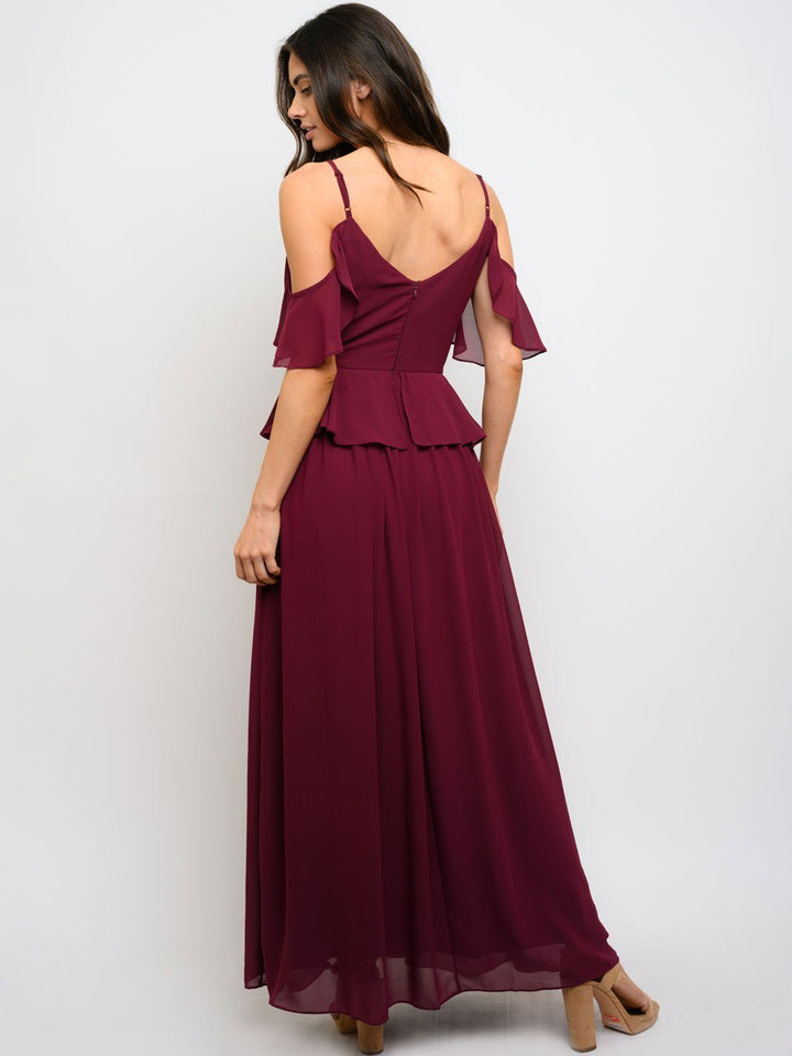 WOMEN'S COLD SHOULDER RUFFLE MAXI DRESS