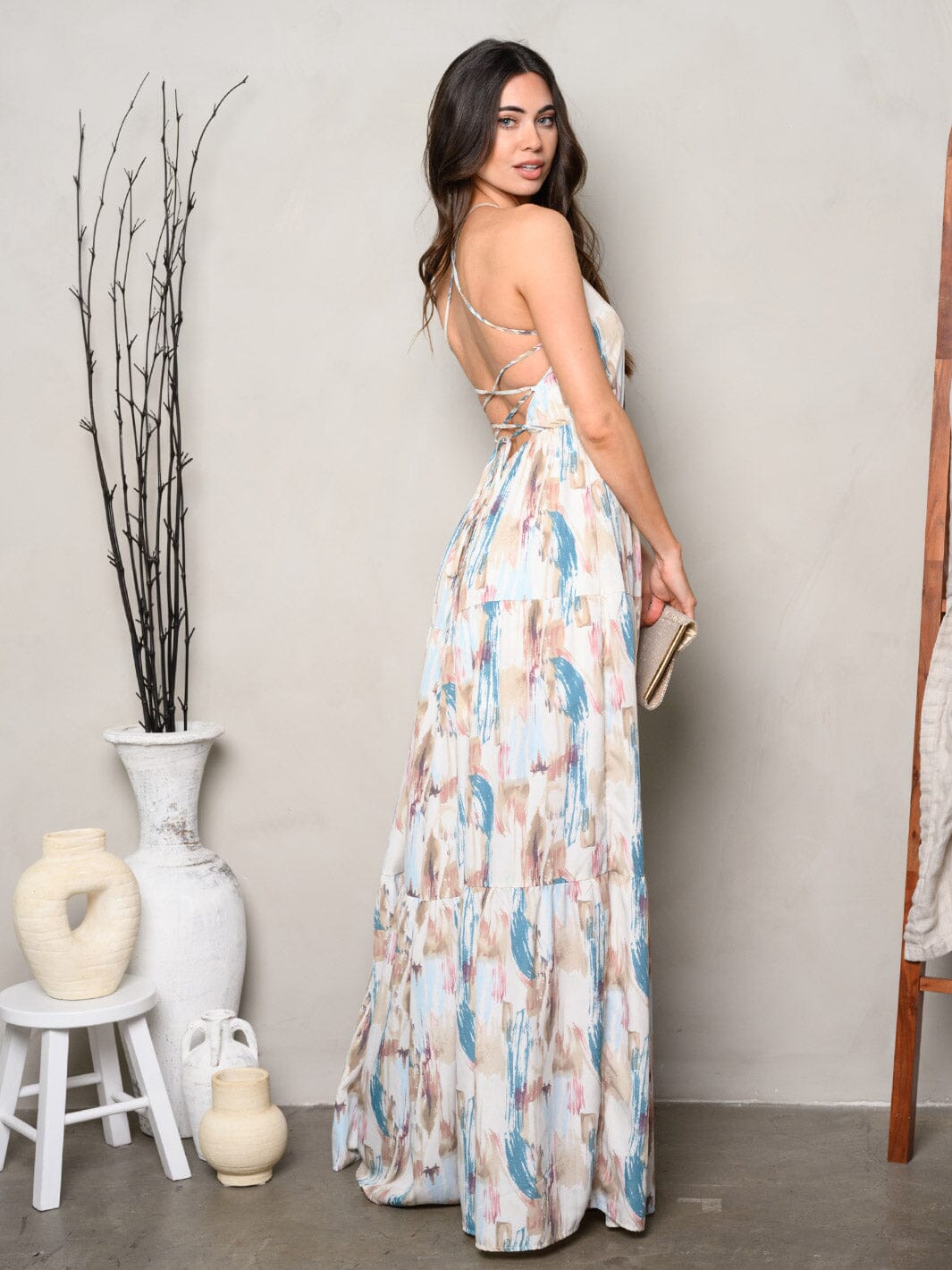 WOMEN'S SLEEVELESS OPEN BACK TIE DYE MAXI DRESS