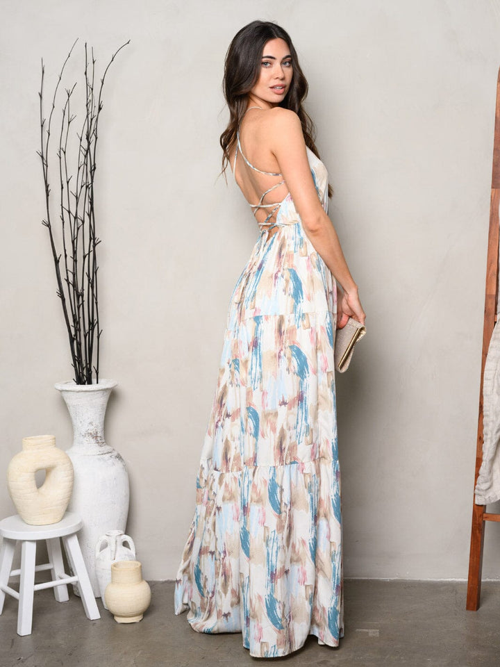 WOMEN'S SLEEVELESS OPEN BACK TIE DYE MAXI DRESS