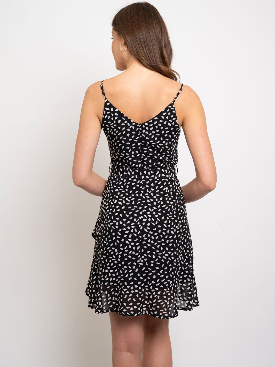 WOMEN'S SURPLICE PRINTED RUFFLE MIDI DRESS