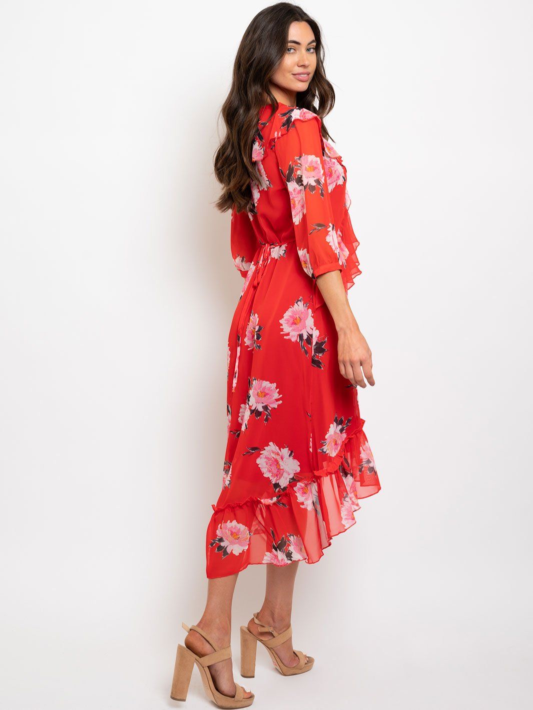 WOMEN'S FLORAL RUFFLE TRIM MAXI DRESS