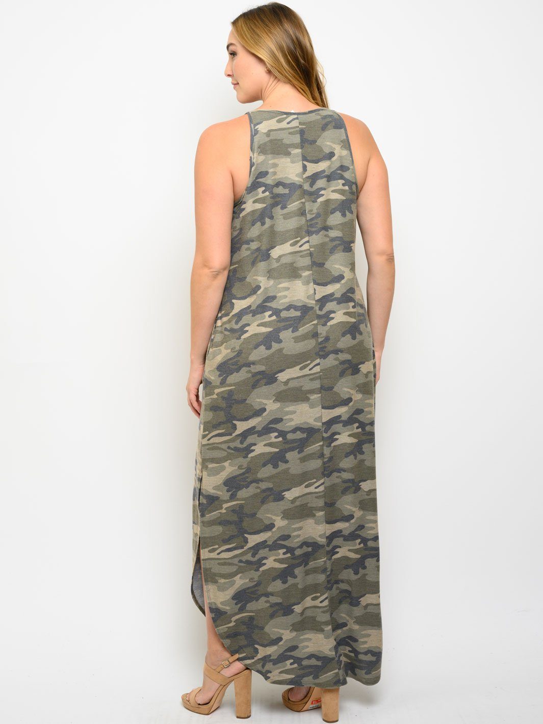 PLUS SIZE CAMO PRINT WITH POCKETS MAXI DRESS
