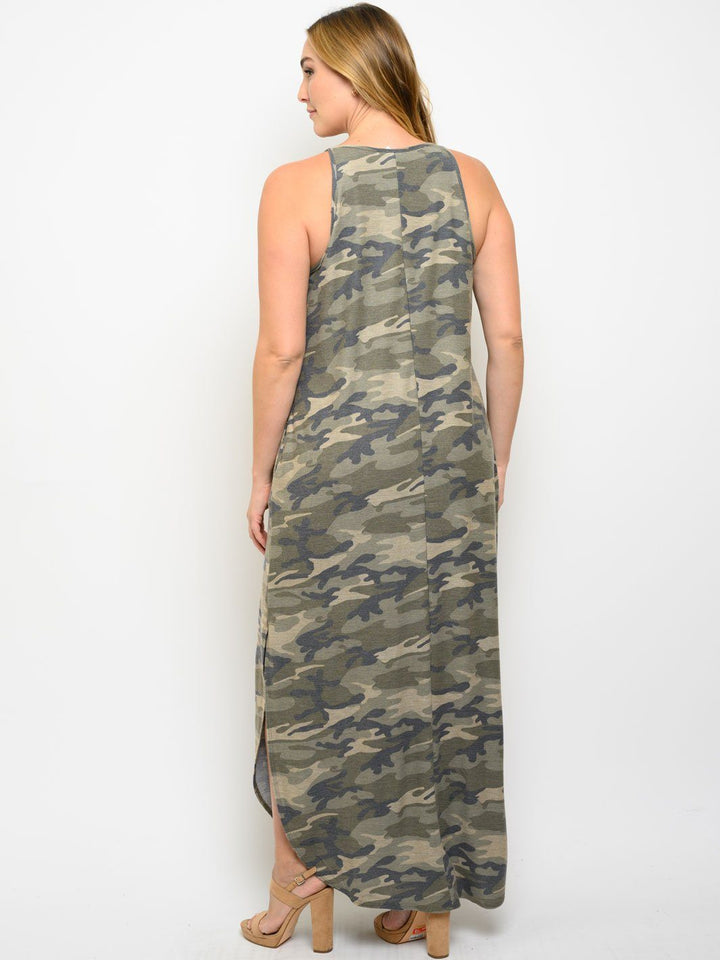 PLUS SIZE CAMO PRINT WITH POCKETS MAXI DRESS