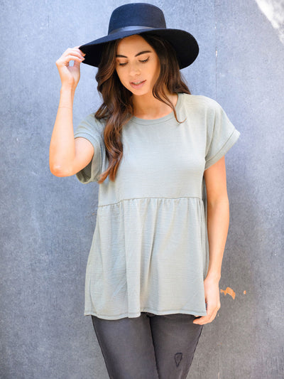 WOMEN'S SHORT SLEEVE BABYDOLL KNIT TOP