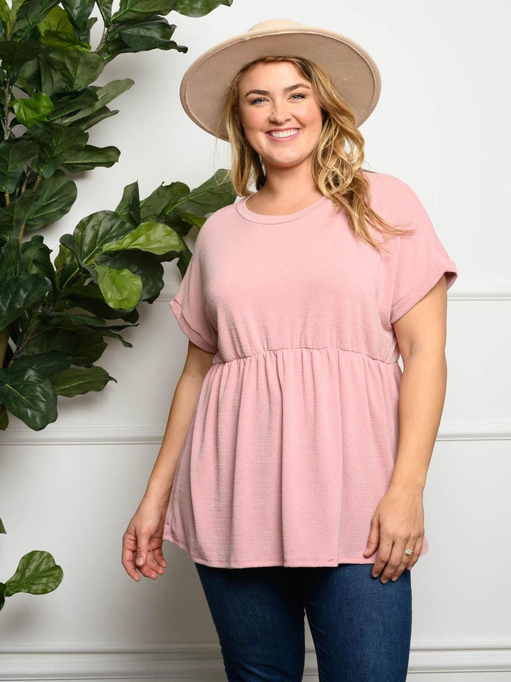PLUS SIZE SHORT SLEEVE BAYDOLL TOP