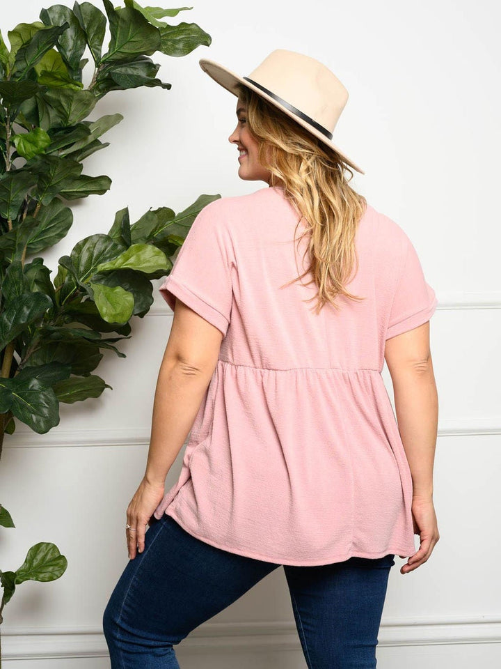 PLUS SIZE SHORT SLEEVE BAYDOLL TOP