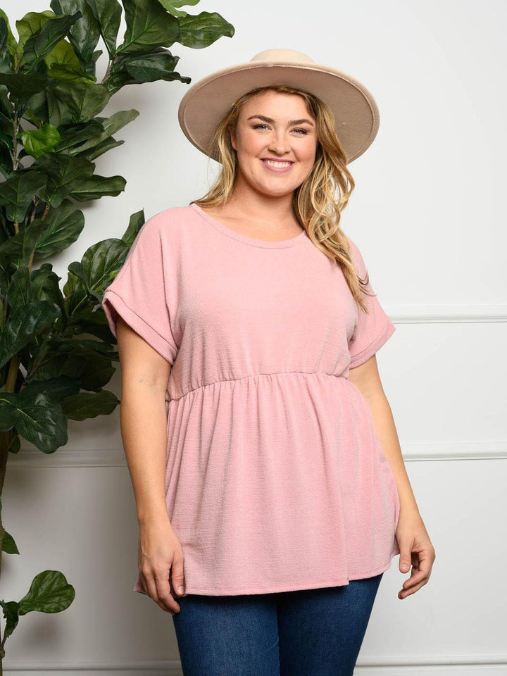 PLUS SIZE SHORT SLEEVE BAYDOLL TOP