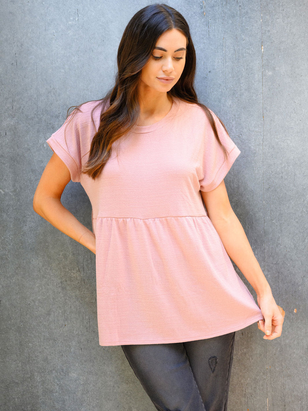 WOMEN'S SHORT SLEEVE BABYDOLL KNIT TOP