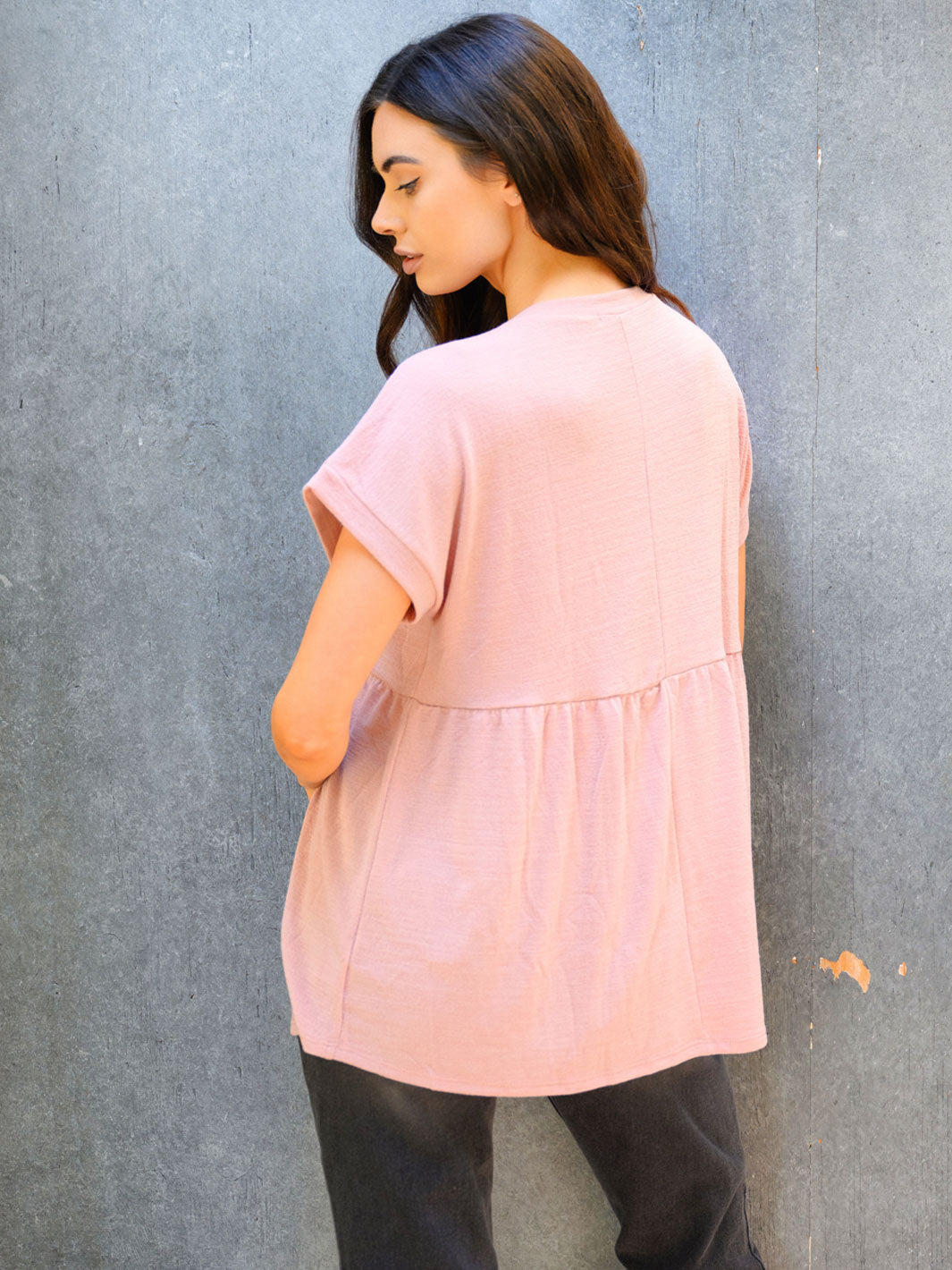 WOMEN'S SHORT SLEEVE BABYDOLL KNIT TOP