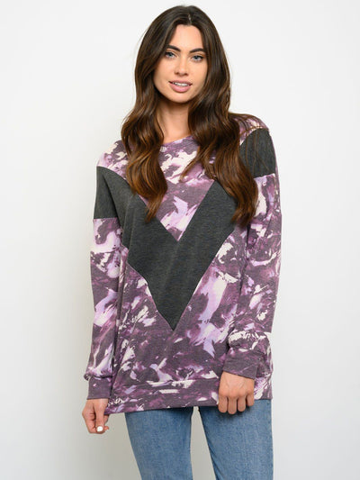 WOMEN'S LONG SLEEVE TIE DYE CONTRAST TOP