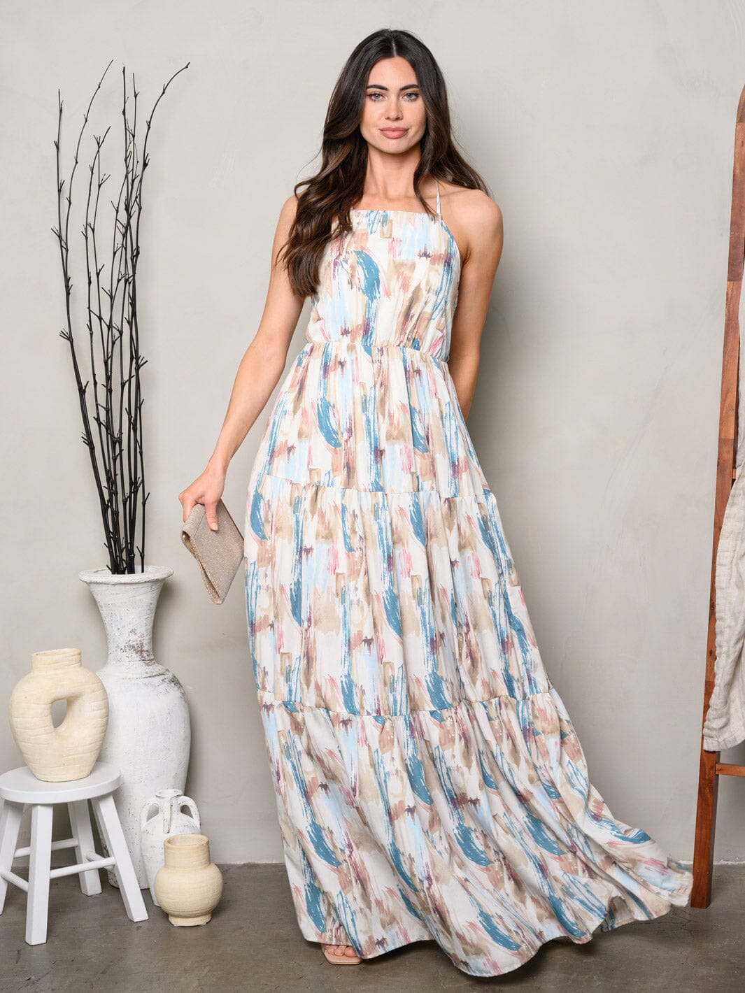 WOMEN'S SLEEVELESS OPEN BACK TIE DYE MAXI DRESS