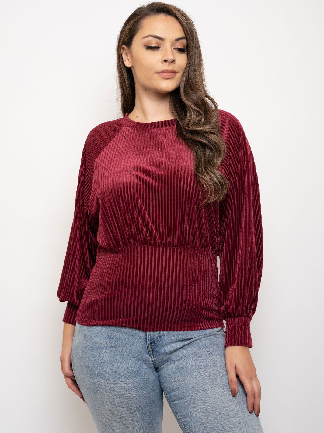 PLUS SIZE LONG PUFF SLEEVE VELVET TOP