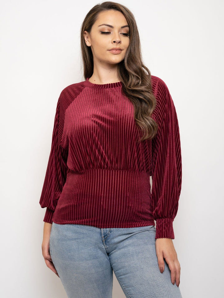 PLUS SIZE LONG PUFF SLEEVE VELVET TOP