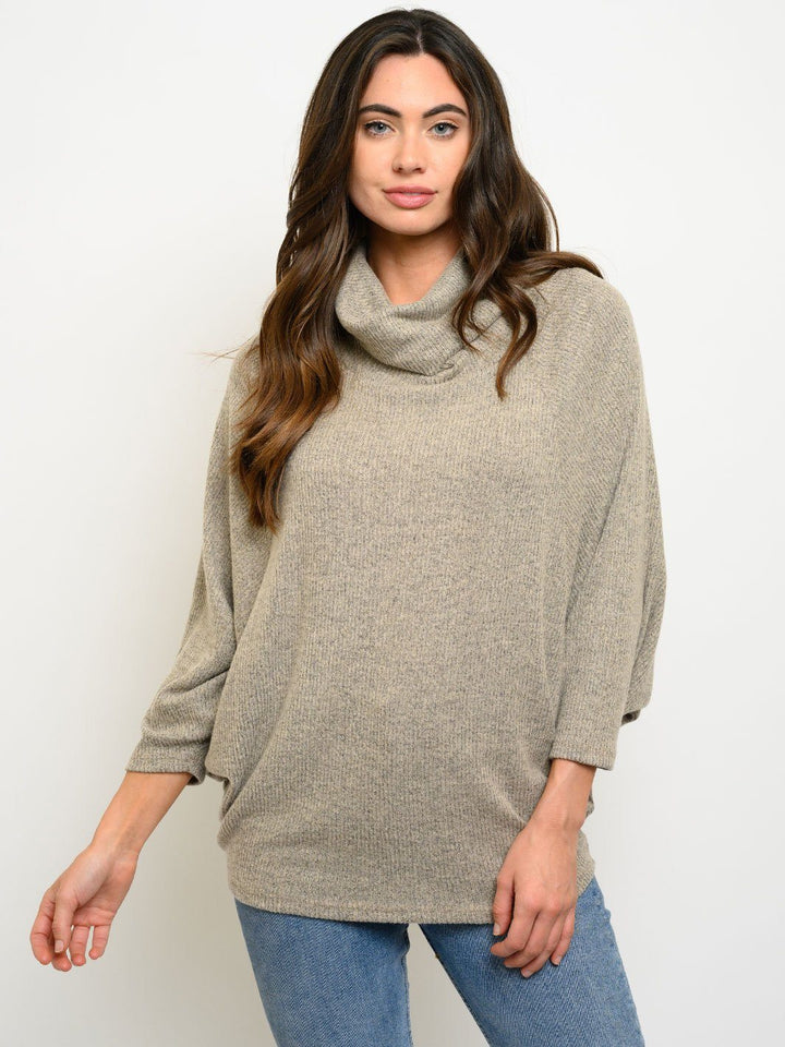 WOMEN'S TURTLE NECK 3/4 SLEEVES TUNIC TOP