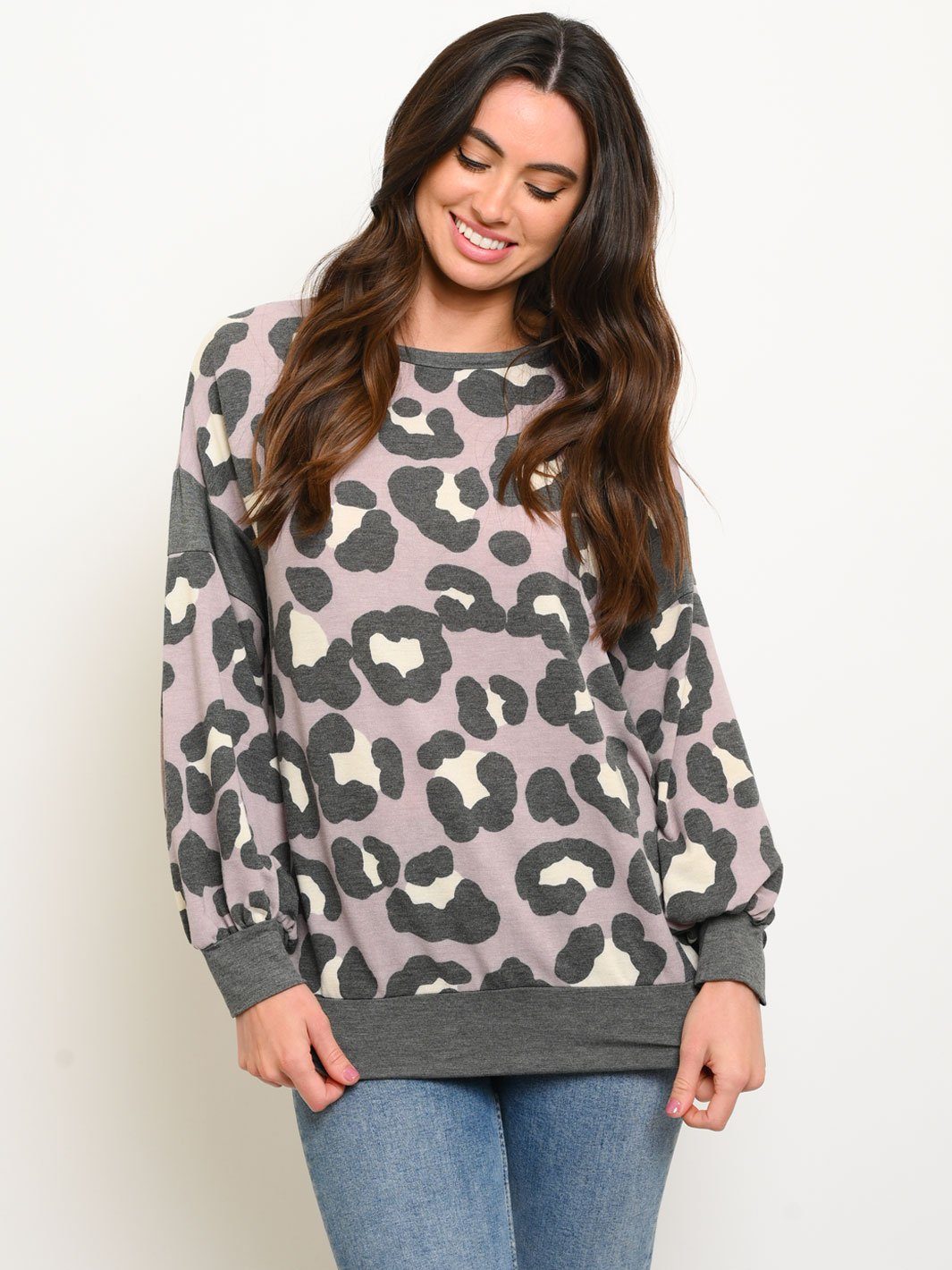 WOMEN'S LONG SLEEVE ANIMAL PRINT TOP