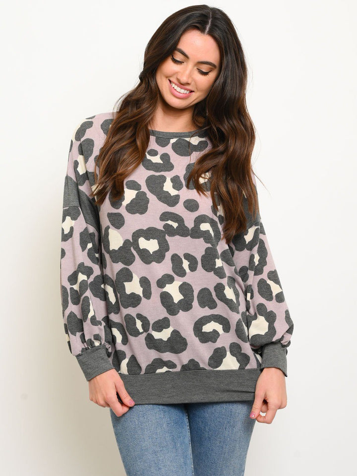 WOMEN'S LONG SLEEVE ANIMAL PRINT TOP