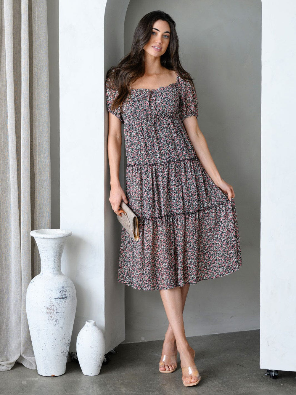 Copy of WOMEN'S SLEEVELESS TIERED POCKETS COLORBLOCK MIDI DRESS