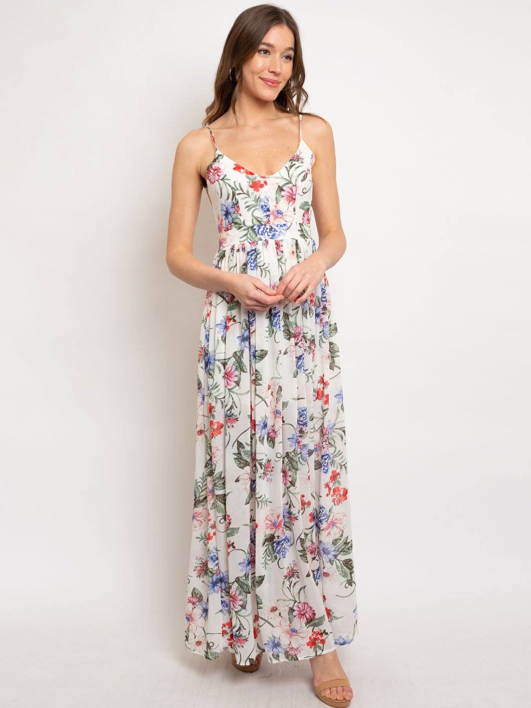 WOMEN'S OPEN BACK FLORAL MAXI DRESS