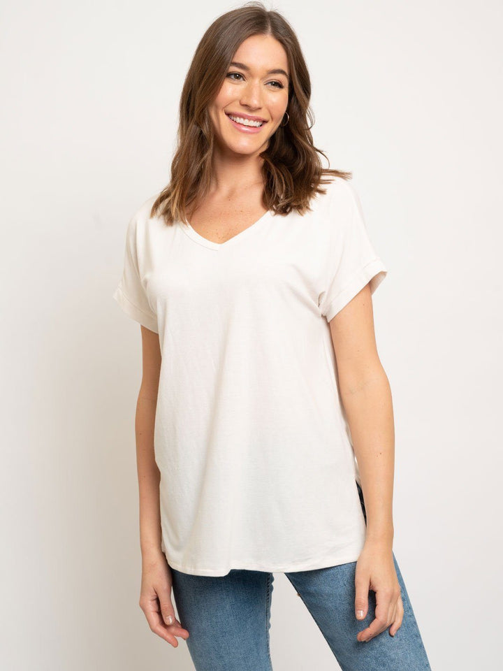 WOMEN'S V-NECK BAND SLEEVE KNIT TOP