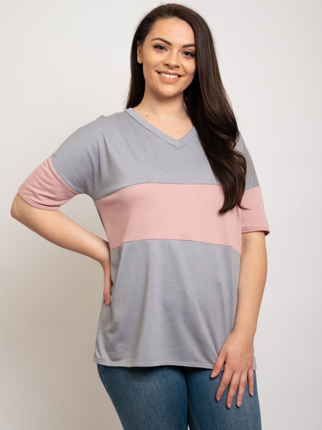 PLUS SIZE COLOR BLOCK MULTI TOP