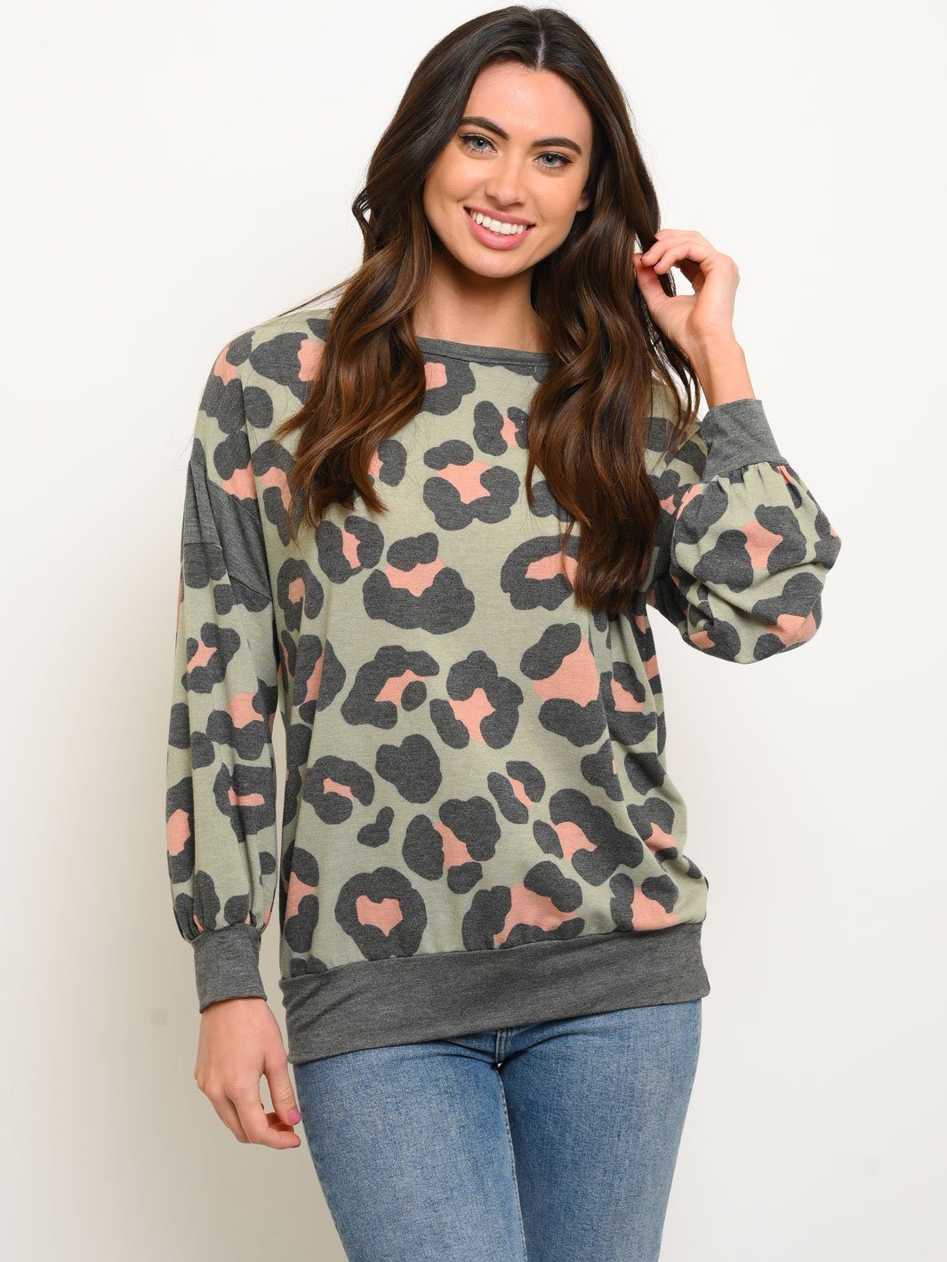 WOMEN'S LONG SLEEVE ANIMAL PRINT TOP