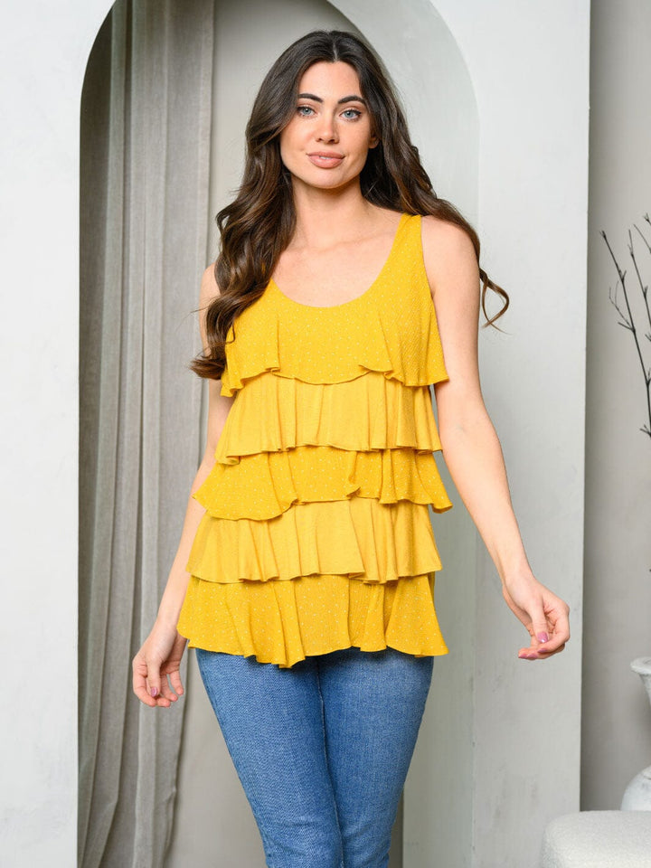 WOMEN'S SLEEVELESS TIERED RUFFLE POLKA DOTS TANK TOP