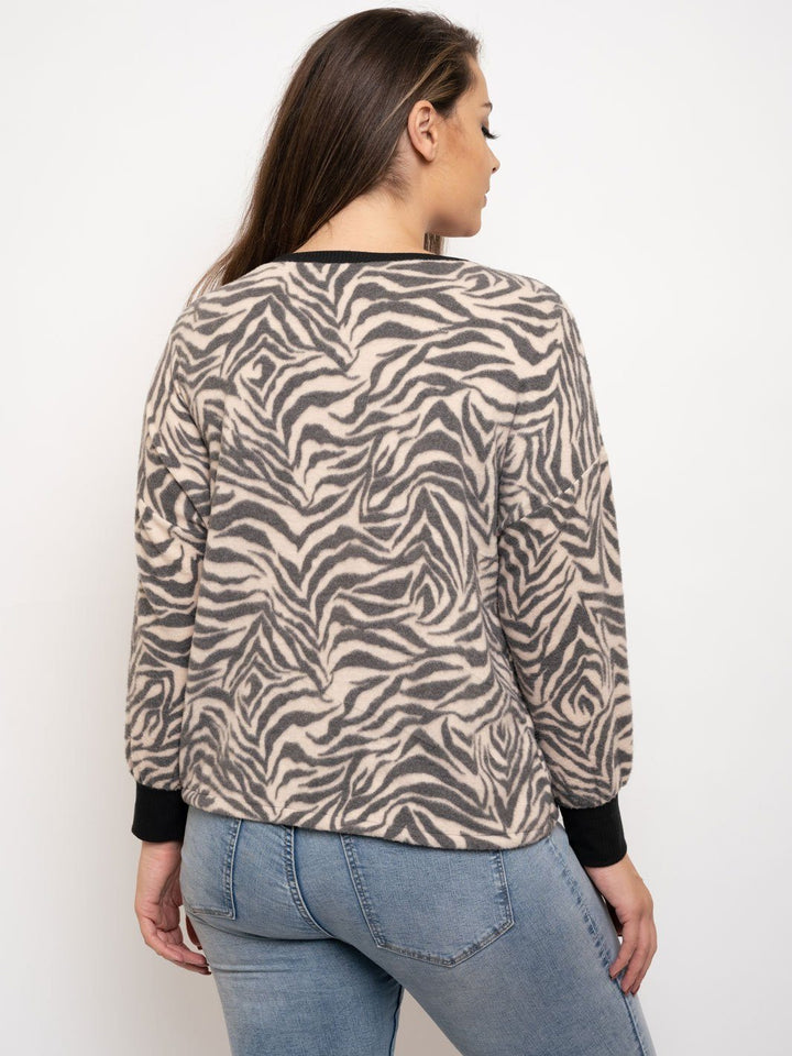 PLUS SIZE ZEBRA PRINT SWEATSHIRT TOP
