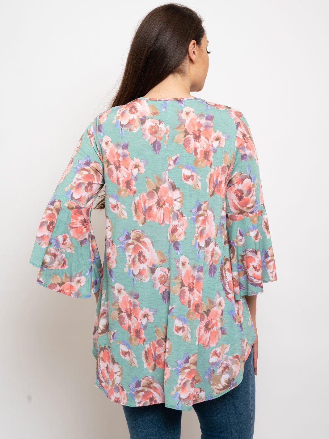 PLUS SIZE FLORAL RUFFLE SLEEVES TOP