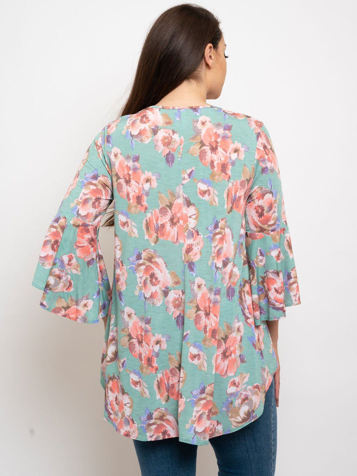 PLUS SIZE FLORAL RUFFLE SLEEVES TOP