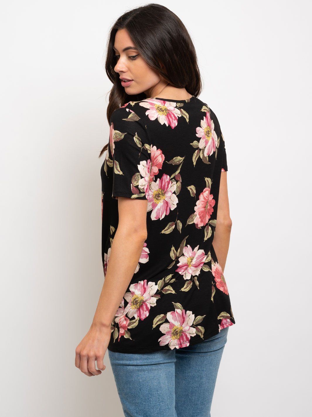 WOMEN'S FLORAL FRONT KNOT TUNIC TOP