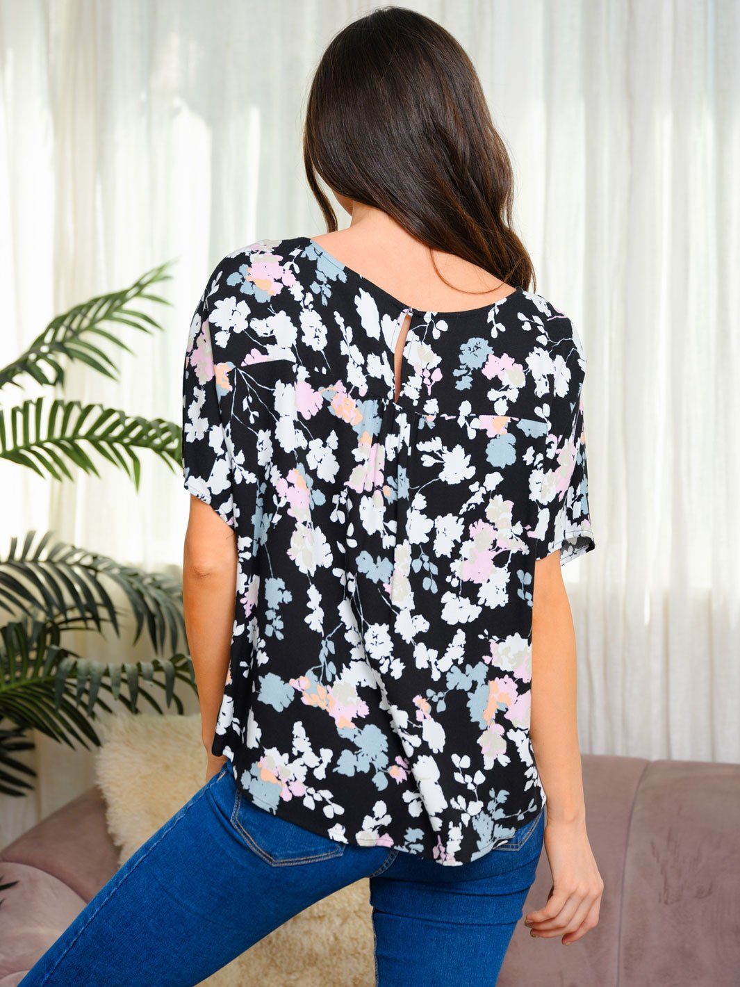 WOMEN'S SHORT SLEEVE FLORAL TUNIC TOP