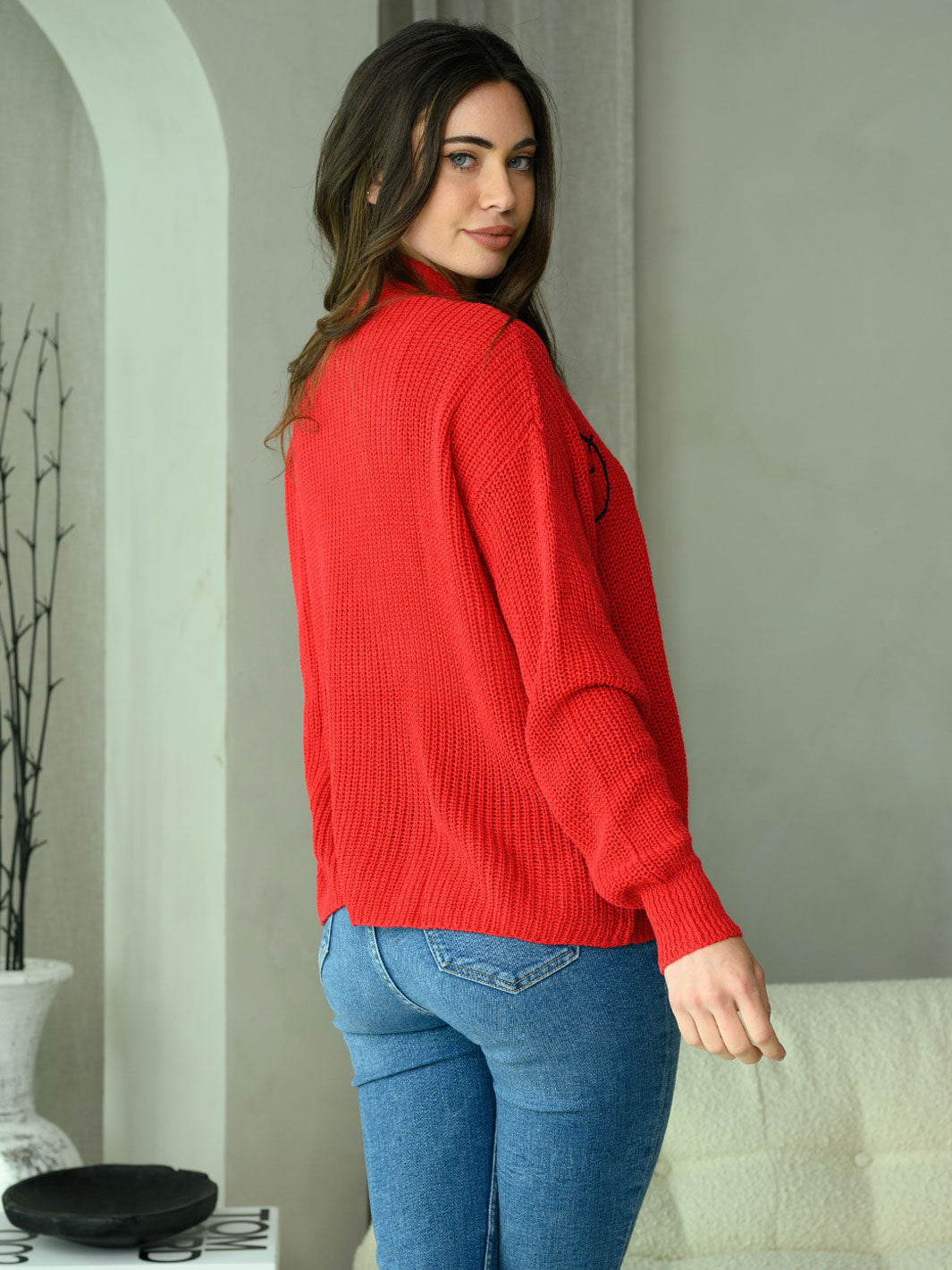 WOMEN'S LONG SLEEVE OPEN EMBROIDERY DETAIL SWEATER CARDIGAN