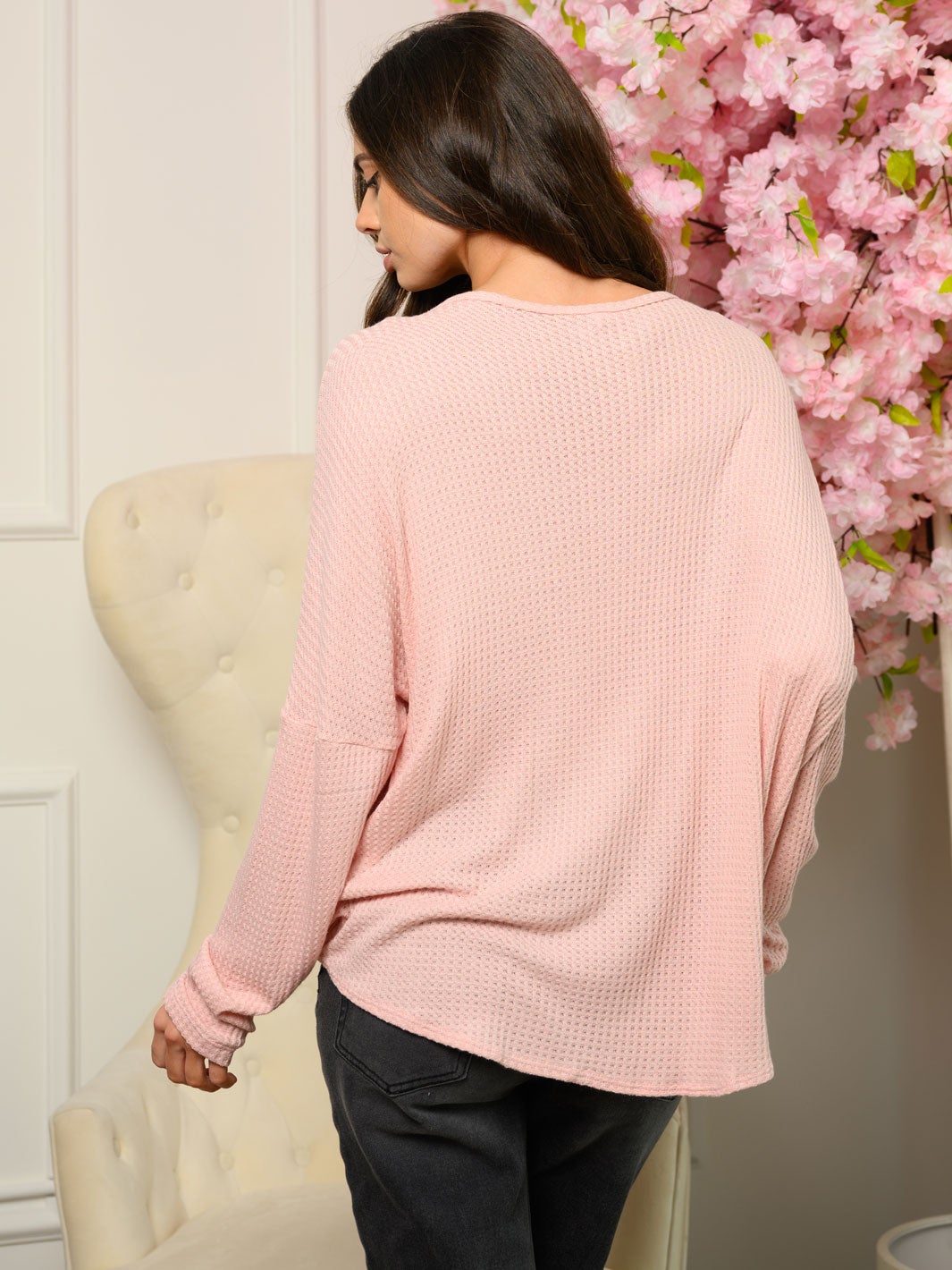 WOMEN'S LONG SLEEVE SURPLICE WAFFLE TOP