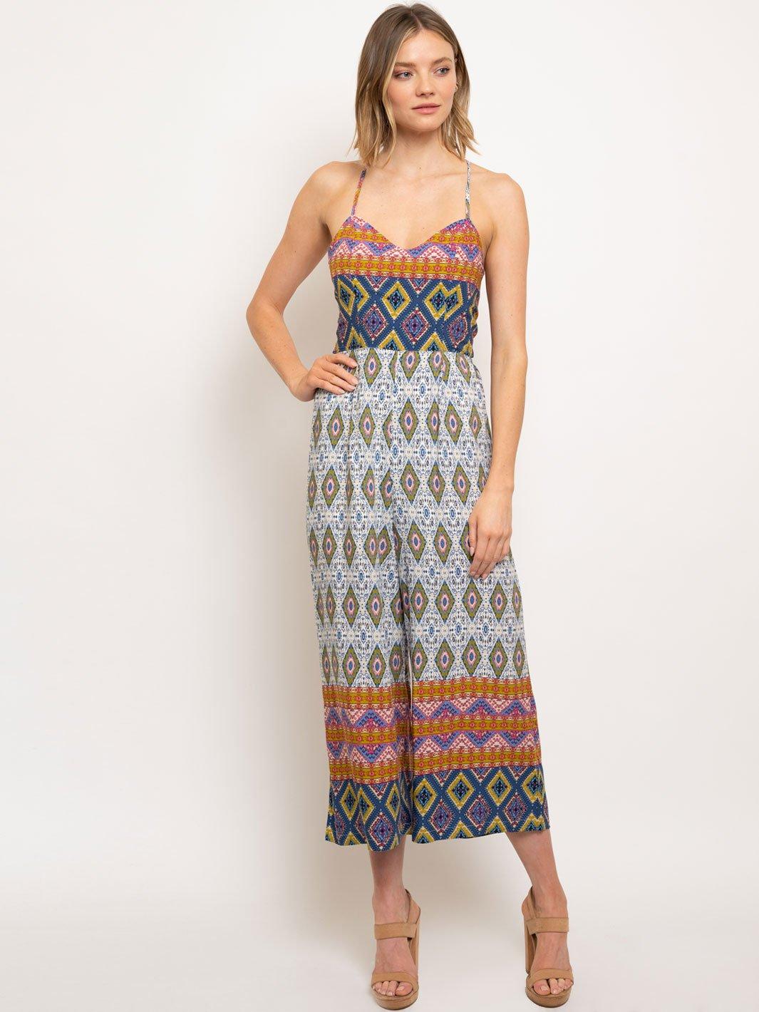 WOMEN'S MULTI PRINT OPEN BACK JUMPSUIT