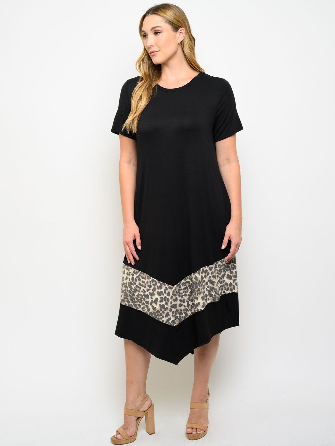 PLUS SIZE COLOR BLOCK WITH POCKETS MIDI DRESS