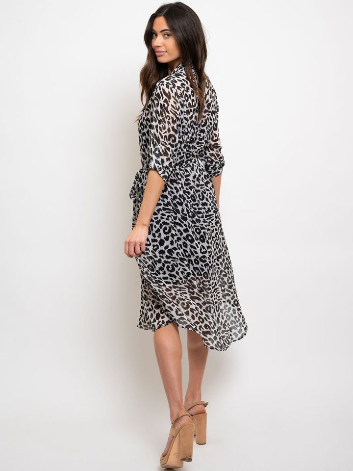 WOMEN'S ANIMAL PRINT BUTTON DOWN MIDI DRESS