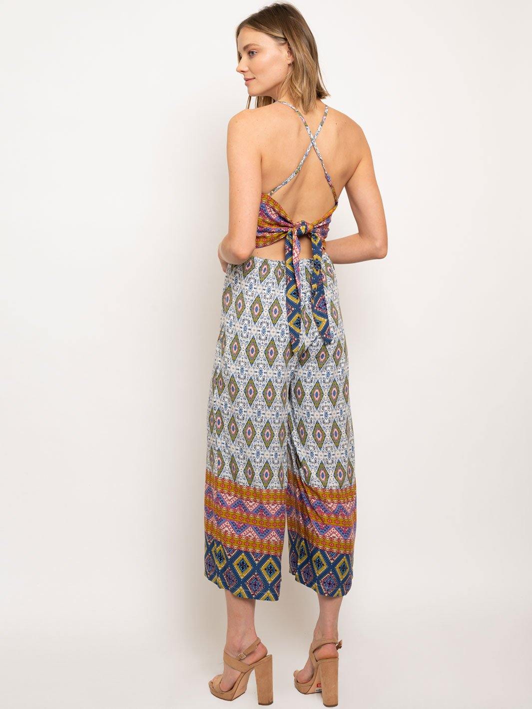 WOMEN'S MULTI PRINT OPEN BACK JUMPSUIT
