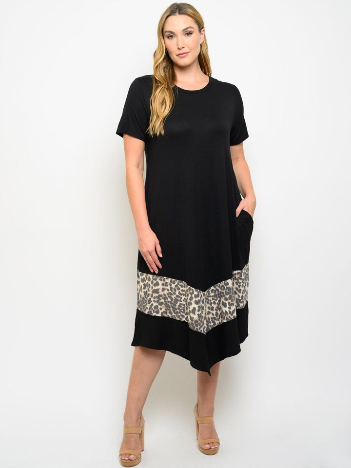 PLUS SIZE COLOR BLOCK WITH POCKETS MIDI DRESS