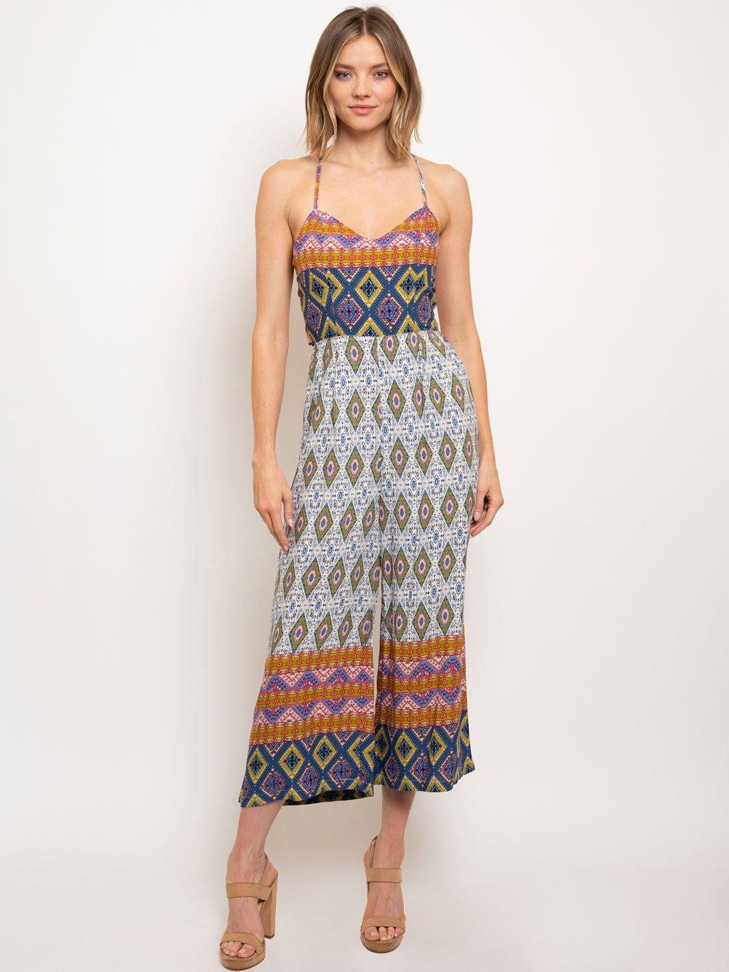 WOMEN'S MULTI PRINT OPEN BACK JUMPSUIT