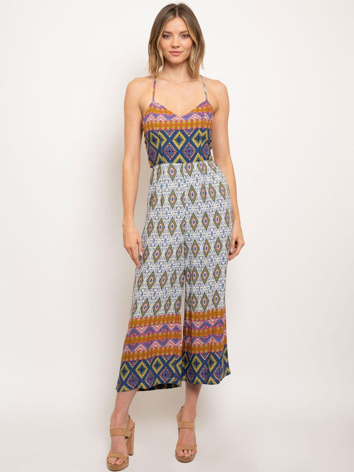 WOMEN'S MULTI PRINT OPEN BACK JUMPSUIT